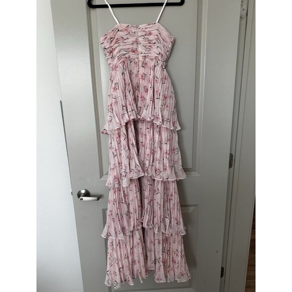 Fame and Partners NWT Miyah Strapless Floral Pink Maxi Dress Size 0 Tiered - Picture 6 of 9